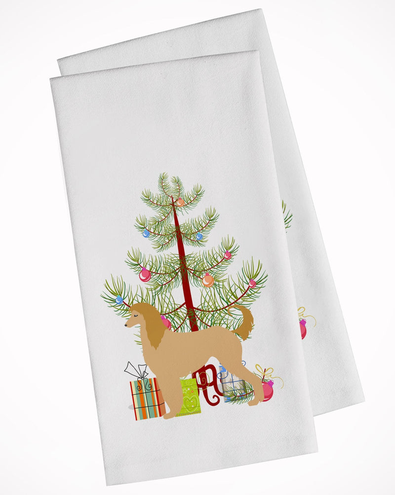 Afghan Hound Merry Christmas Tree White Kitchen Towel Set of 2 BB2924WTKT