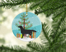 Black Labrador Retriever Merry Christmas Tree Ornament - Round Ceramic Ornament – Artist-Designed Keepsake Decoration BB2926CO1