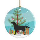 Black Labrador Retriever Merry Christmas Tree Ornament - Round Ceramic Ornament – Artist-Designed Keepsake Decoration BB2926CO1