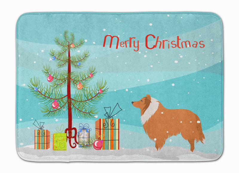 Collie Dog Merry Christmas Tree Machine Washable Memory Foam Mat BB2934RUG