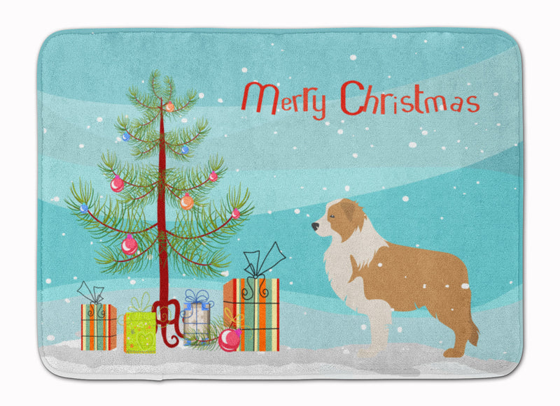 Red Border Collie Merry Christmas Tree Machine Washable Memory Foam Mat BB2940RUG