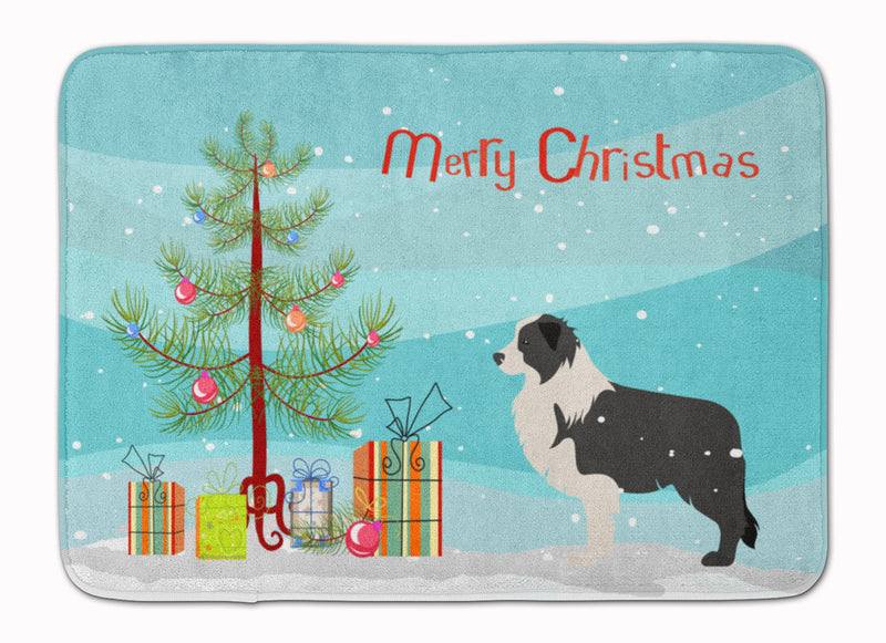 Black Border Collie Merry Christmas Tree Machine Washable Memory Foam Mat BB2941RUG