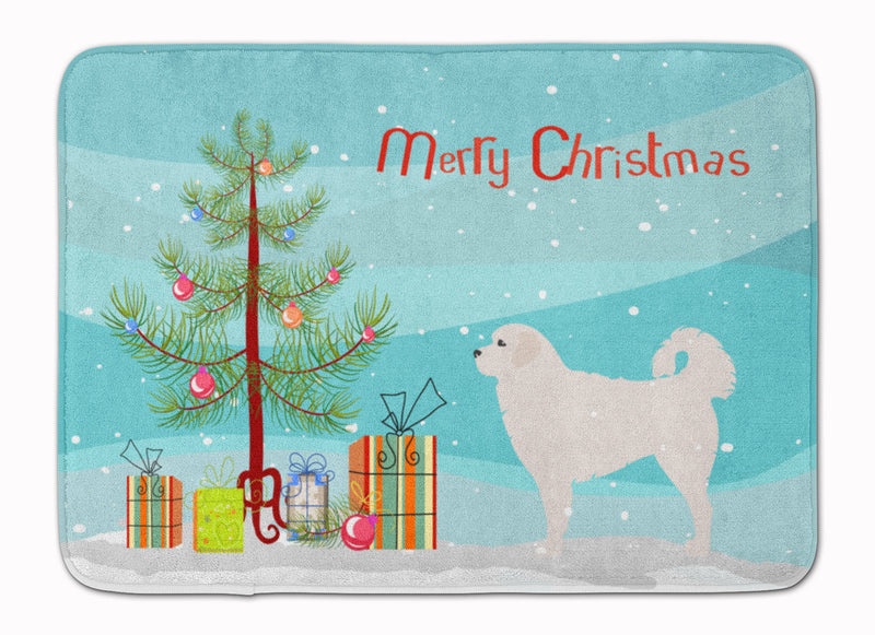 Polish Tatra Sheepdog Merry Christmas Tree Machine Washable Memory Foam Mat BB2945RUG