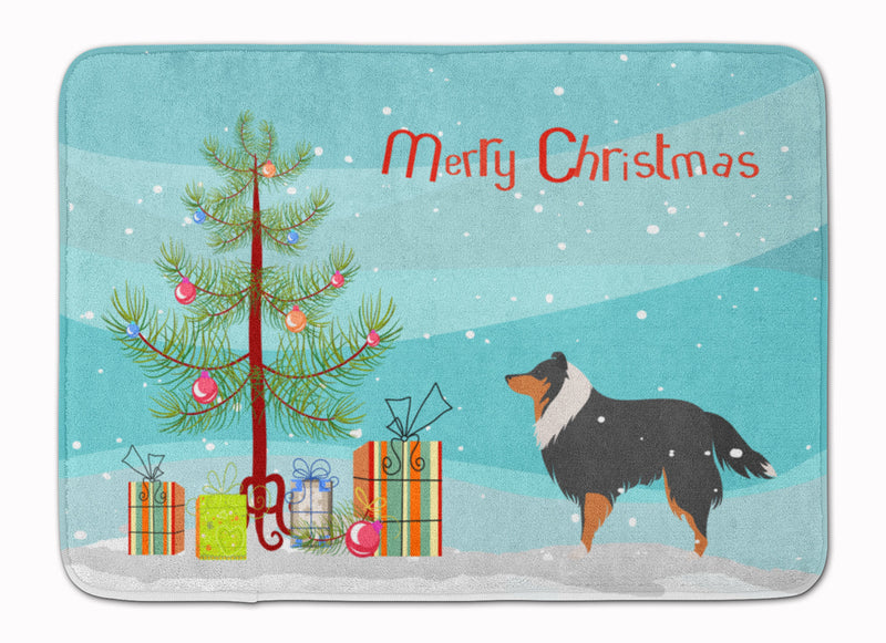 Sheltie/Shetland Sheepdog Merry Christmas Tree Machine Washable Memory Foam Mat BB2948RUG