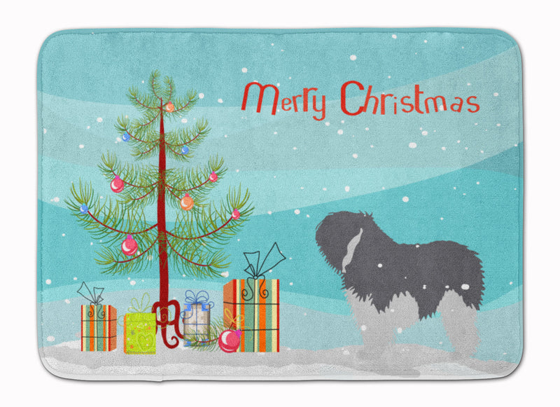 Polish Lowland Sheepdog Dog Merry Christmas Tree Machine Washable Memory Foam Mat BB2950RUG