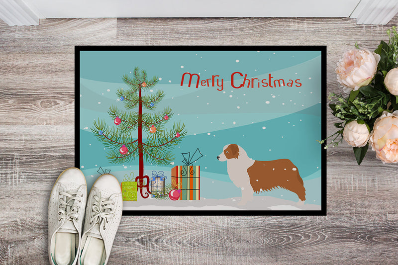 Australian Shepherd Dog Merry Christmas Tree Indoor or Outdoor Mat 18x27 BB2951MAT