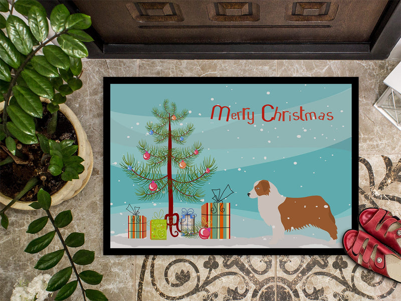 Australian Shepherd Dog Merry Christmas Tree Indoor or Outdoor Mat 18x27 BB2951MAT