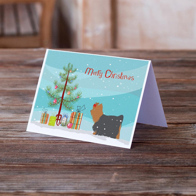 Yorkshire Terrier Yorkie Merry Christmas Tree Greeting Cards and Envelopes Pack of 8