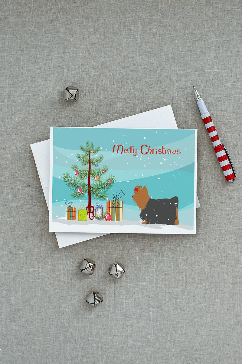 Yorkshire Terrier Yorkie Merry Christmas Tree Greeting Cards and Envelopes Pack of 8