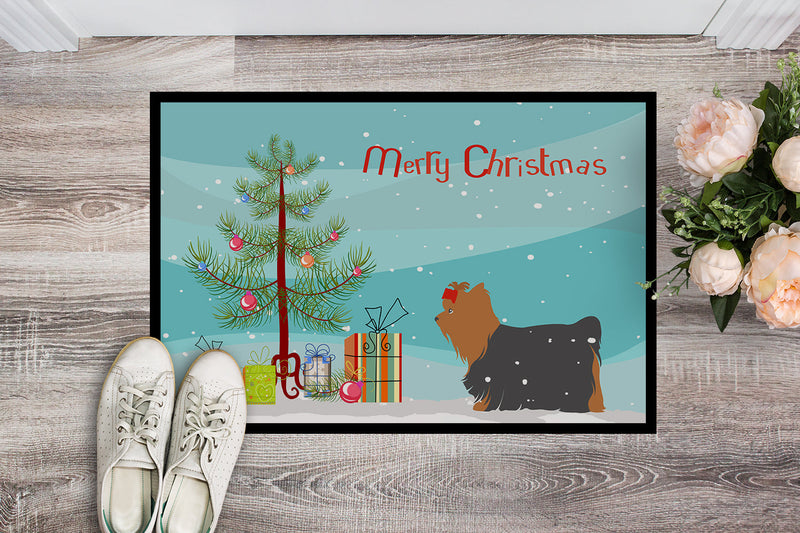 Yorkshire Terrier Yorkie Merry Christmas Tree Indoor or Outdoor Mat 18x27 BB2952MAT