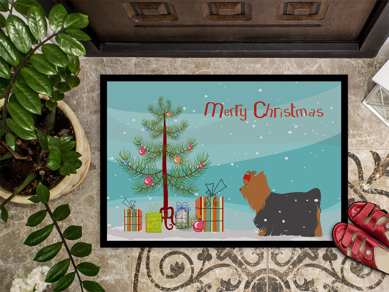 Yorkshire Terrier Yorkie Merry Christmas Tree Indoor or Outdoor Mat 18x27 BB2952MAT