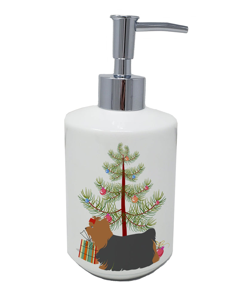 Yorkshire Terrier Yorkie Merry Christmas Tree Ceramic Soap Dispenser