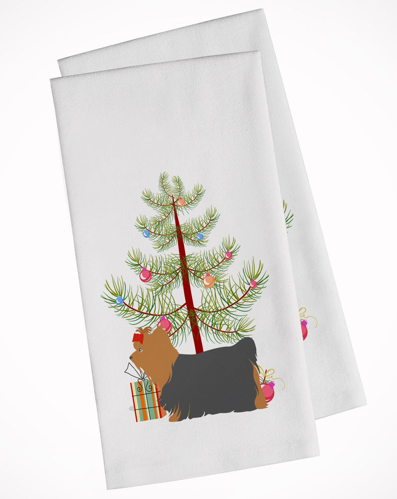 Yorkshire Terrier Yorkie Merry Christmas Tree White Kitchen Towel Set of 2 BB2952WTKT