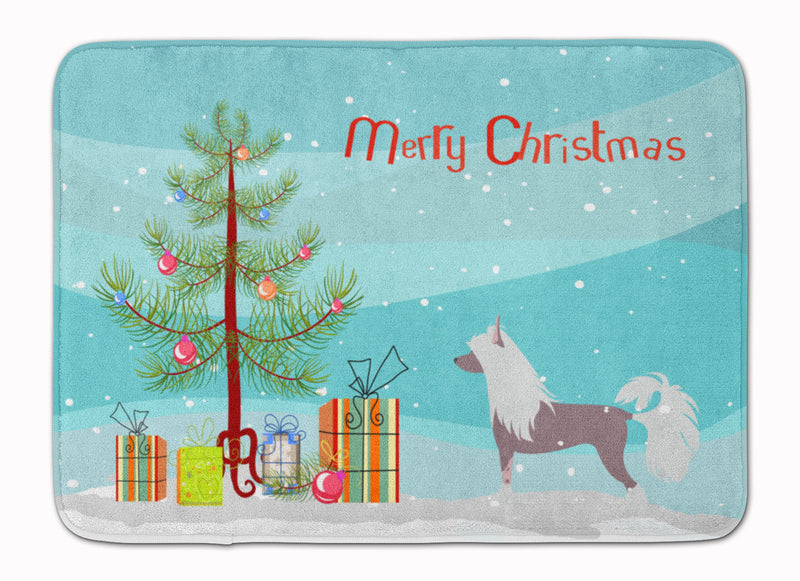 Chinese Crested Merry Christmas Tree Machine Washable Memory Foam Mat BB2961RUG