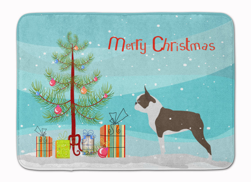 Boston Terrier Merry Christmas Tree Machine Washable Memory Foam Mat BB2962RUG