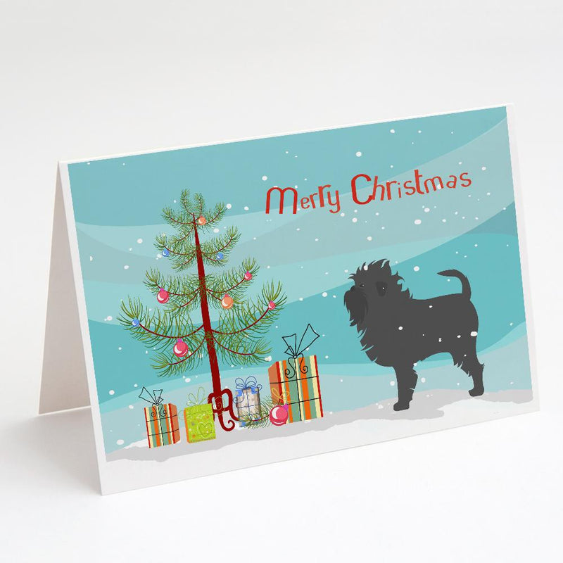 Affenpinscher Merry Christmas Tree Greeting Cards and Envelopes Pack of 8