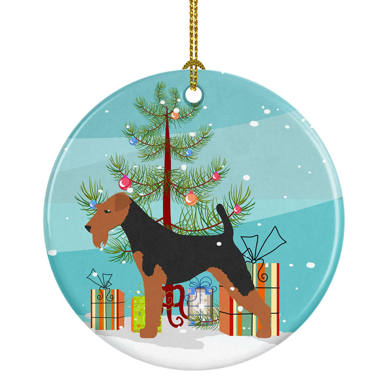 Airedale Terrier Merry Christmas Tree Ornament - Round Ceramic Ornament – Artist-Designed Keepsake Decoration BB2975CO1