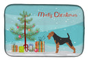 Airedale Terrier Merry Christmas Tree Dish Drying Mat – Absorbent, Artistic Kitchen Essentials BB2975DDM