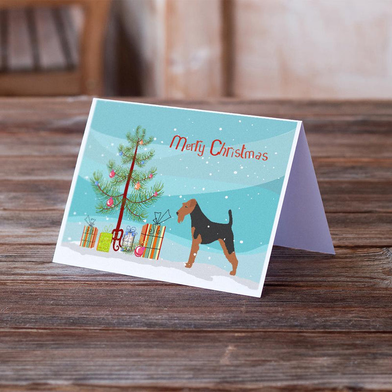 Airedale Terrier Merry Christmas Tree Greeting Cards and Envelopes Pack of 8