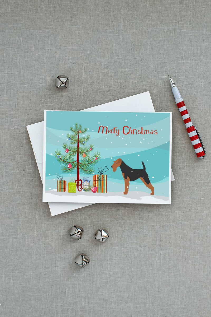 Airedale Terrier Merry Christmas Tree Greeting Cards and Envelopes Pack of 8