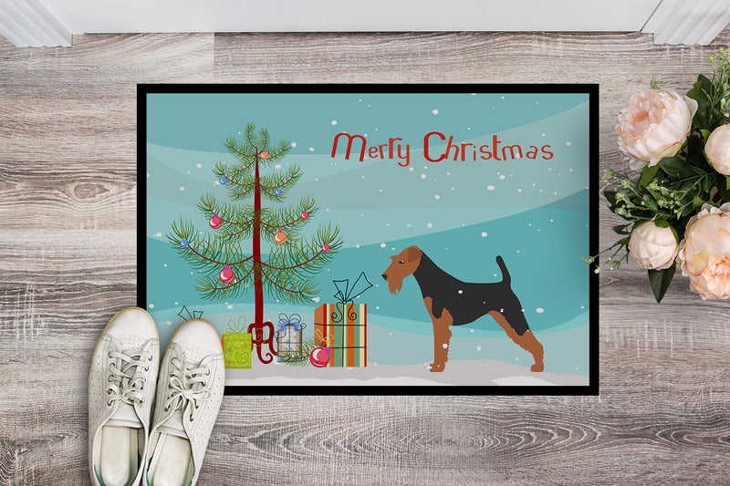 Airedale Terrier Merry Christmas Tree Indoor or Outdoor Mat 18x27 BB2975MAT