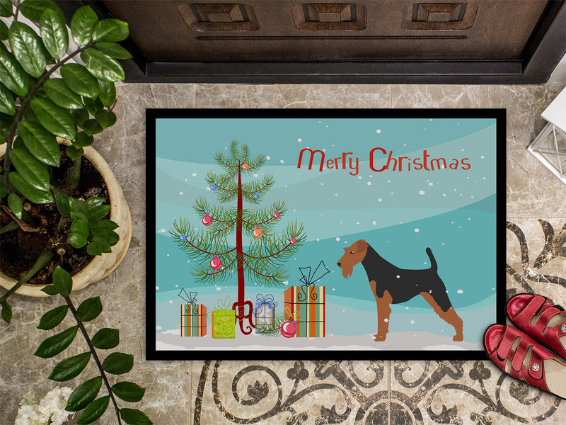 Airedale Terrier Merry Christmas Tree Indoor or Outdoor Mat 18x27 BB2975MAT