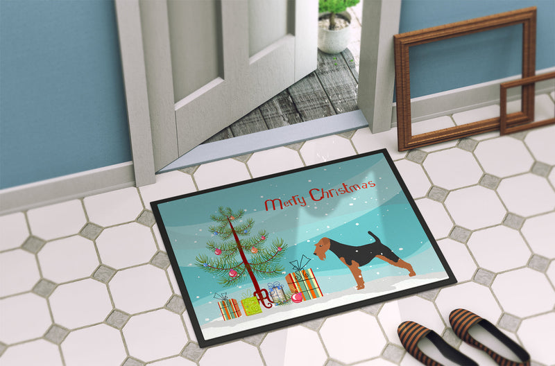 Airedale Terrier Merry Christmas Tree Indoor or Outdoor Mat 18x27 BB2975MAT