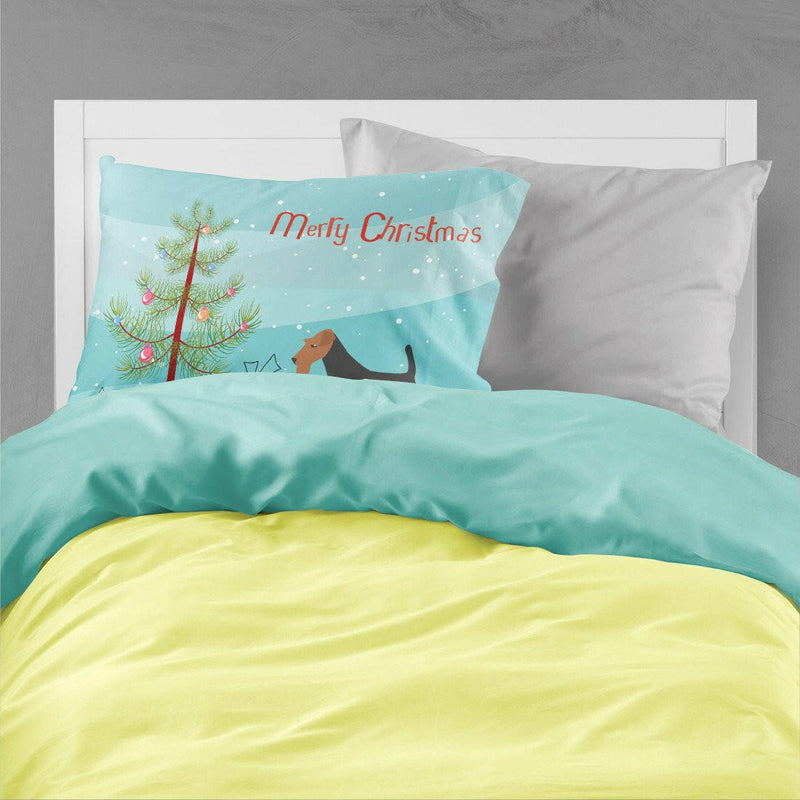 Airedale Terrier Merry Christmas Tree Fabric Standard Pillowcase BB2975PILLOWCASE