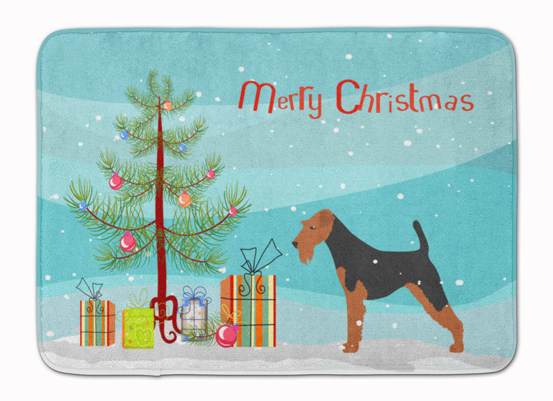 Airedale Terrier Merry Christmas Tree Machine Washable Memory Foam Mat BB2975RUG