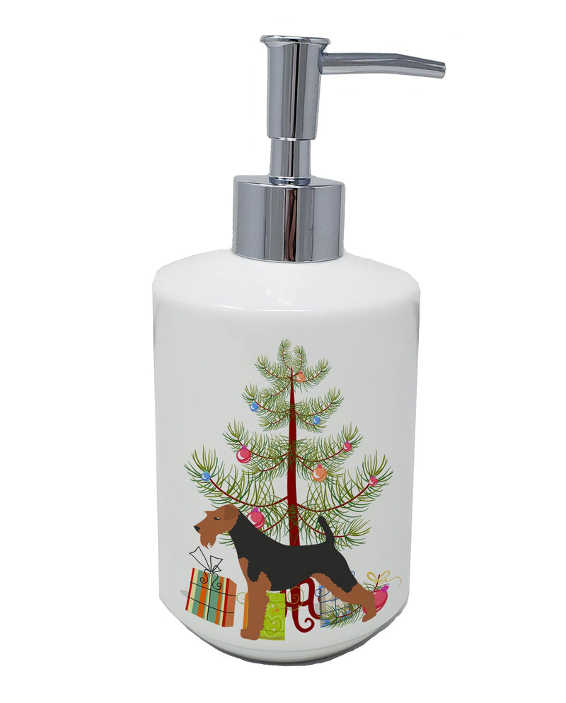 Airedale Terrier Merry Christmas Tree Ceramic Soap Dispenser