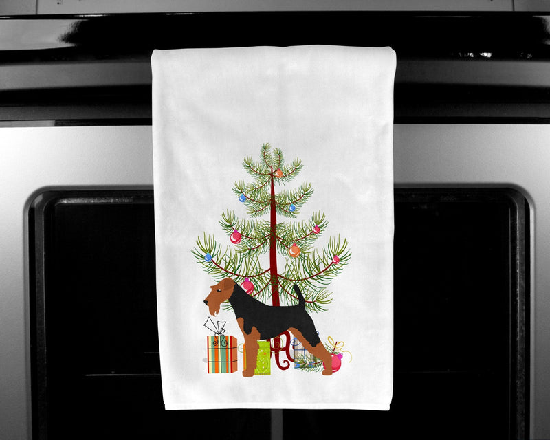 Airedale Terrier Merry Christmas Tree White Kitchen Towel Set of 2 BB2975WTKT