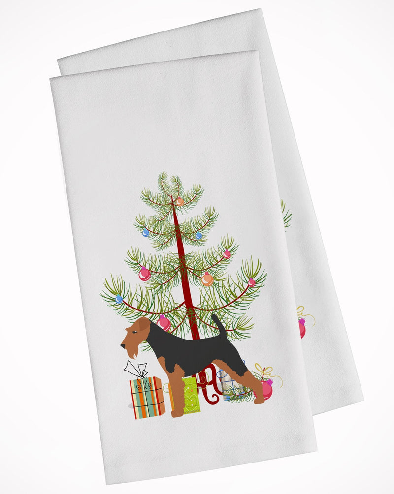 Airedale Terrier Merry Christmas Tree White Kitchen Towel Set of 2 BB2975WTKT