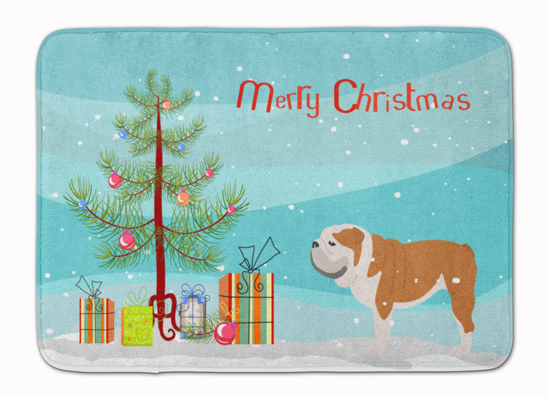 English Bulldog Merry Christmas Tree Machine Washable Memory Foam Mat BB2980RUG