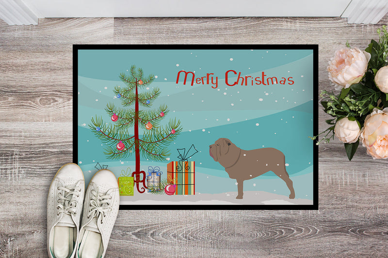 Neapolitan Mastiff Merry Christmas Tree Indoor or Outdoor Mat 18x27 BB2983MAT