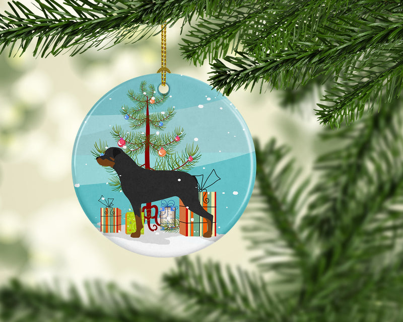 Rottweiler Merry Christmas Tree Ornament - Round Ceramic Ornament – Artist-Designed Keepsake Decoration BB2984CO1