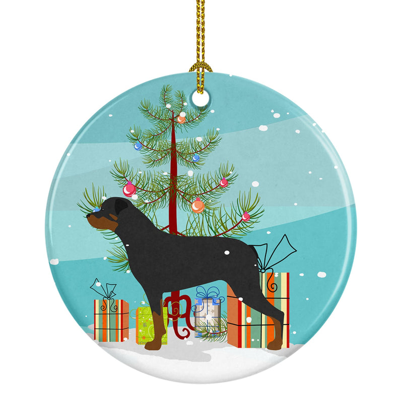 Rottweiler Merry Christmas Tree Ornament - Round Ceramic Ornament – Artist-Designed Keepsake Decoration BB2984CO1