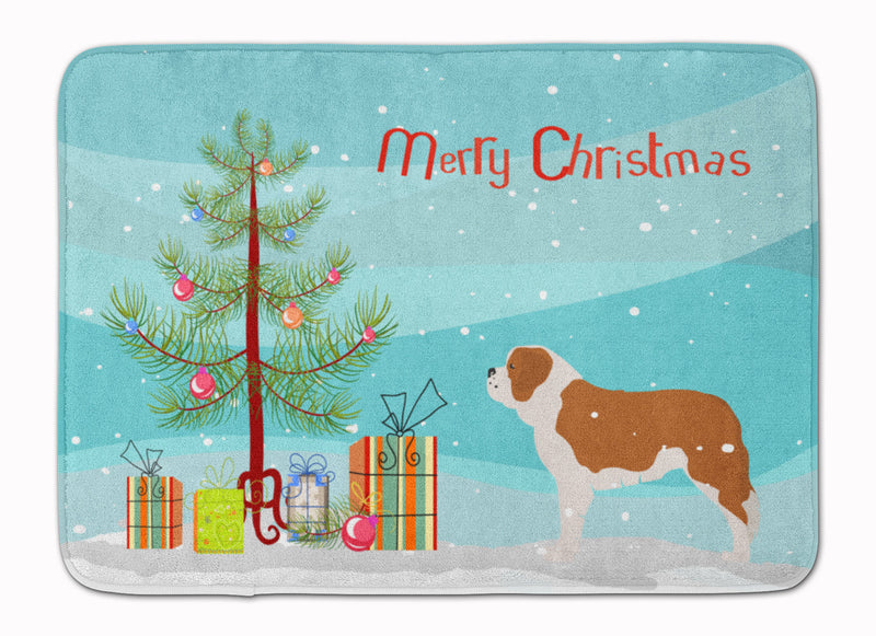 Saint Bernard Merry Christmas Tree Machine Washable Memory Foam Mat BB2994RUG