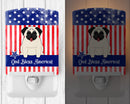 Patriotic USA Pug Cream Ceramic Night Light Compact, UL-Certified, Ideal for Bedroom, Bathroom, Nursery, Hallway, Kitchen, 6x4x3, Multicolor