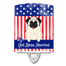 Patriotic USA Pug Cream Ceramic Night Light Compact, UL-Certified, Ideal for Bedroom, Bathroom, Nursery, Hallway, Kitchen, 6x4x3, Multicolor