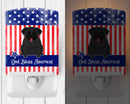Patriotic USA Pug Black Ceramic Night Light Compact, UL-Certified, Ideal for Bedroom, Bathroom, Nursery, Hallway, Kitchen, 6x4x3, Multicolor