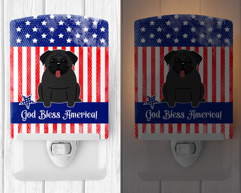 Patriotic USA Pug Black Ceramic Night Light BB3001CNL