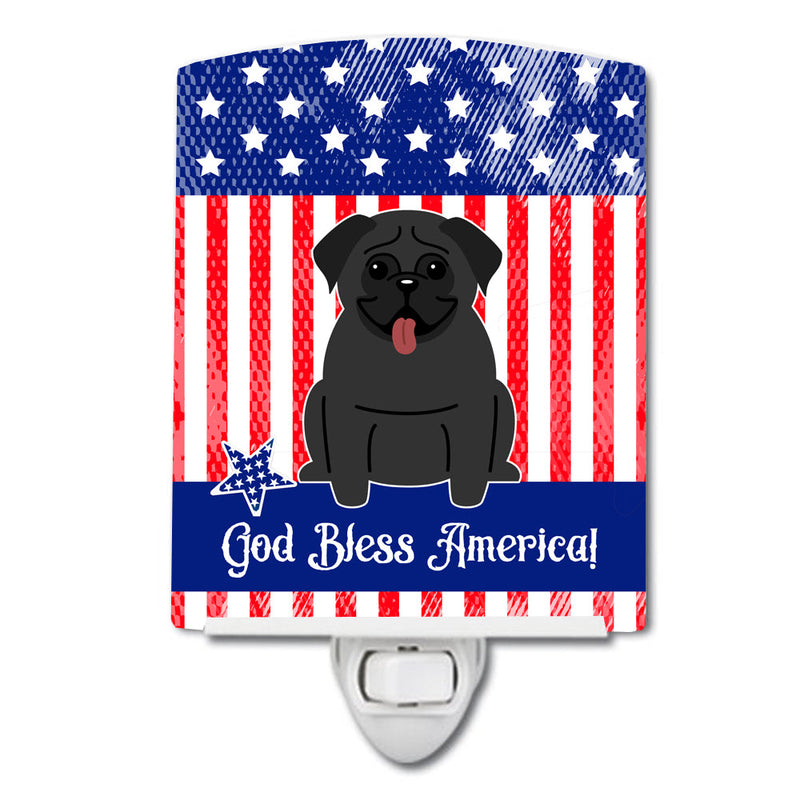 Patriotic USA Pug Black Ceramic Night Light BB3001CNL