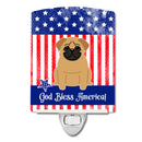 Patriotic USA Pug Brown Ceramic Night Light Compact, UL-Certified, Ideal for Bedroom, Bathroom, Nursery, Hallway, Kitchen, 6x4x3, Multicolor