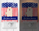 Patriotic USA Samoyed Ceramic Night Light Compact, UL-Certified, Ideal for Bedroom, Bathroom, Nursery, Hallway, Kitchen, 6x4x3, Multicolor