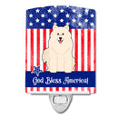 Patriotic USA Samoyed Ceramic Night Light Compact, UL-Certified, Ideal for Bedroom, Bathroom, Nursery, Hallway, Kitchen, 6x4x3, Multicolor