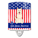 Patriotic USA White German Shepherd Ceramic Night Light Compact, UL-Certified, Ideal for Bedroom, Bathroom, Nursery, Hallway, Kitchen, 6x4x3, Multicolor