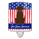 Patriotic USA Chocolate Labrador Ceramic Night Light Compact, UL-Certified, Ideal for Bedroom, Bathroom, Nursery, Hallway, Kitchen, 6x4x3, Multicolor