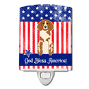 Patriotic USA Brittany Spaniel Ceramic Night Light Compact, UL-Certified, Ideal for Bedroom, Bathroom, Nursery, Hallway, Kitchen, 6x4x3, Multicolor