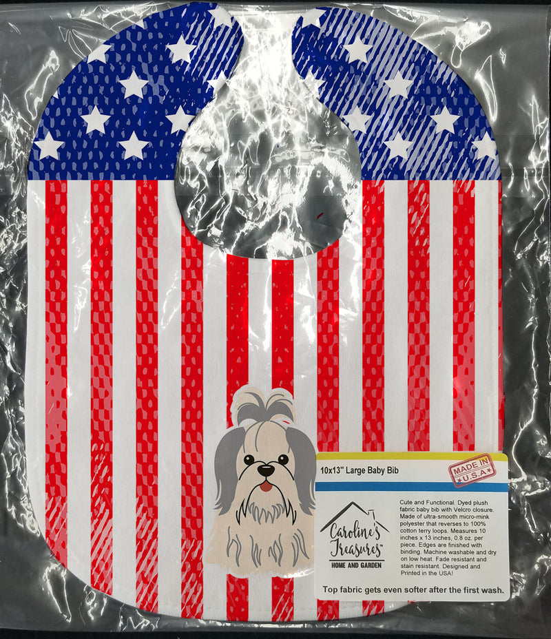 Patriotic USA Shih Tzu Silver White Baby Bib BB3080BIB