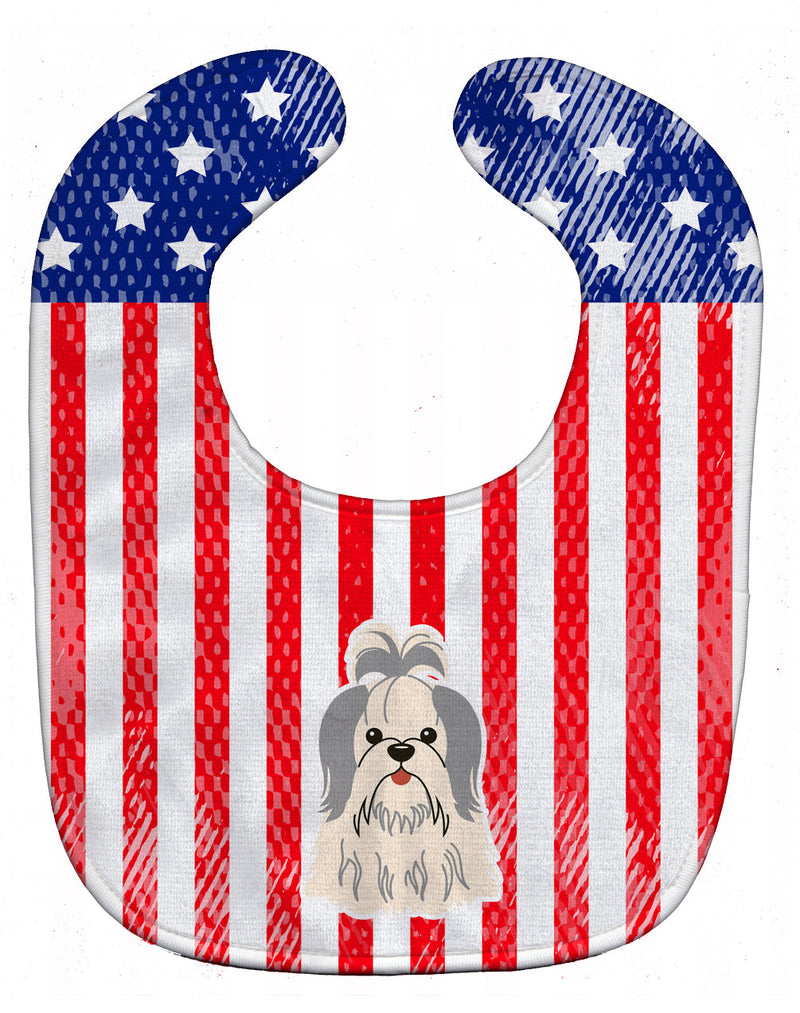 Patriotic USA Shih Tzu Silver White Baby Bib BB3080BIB